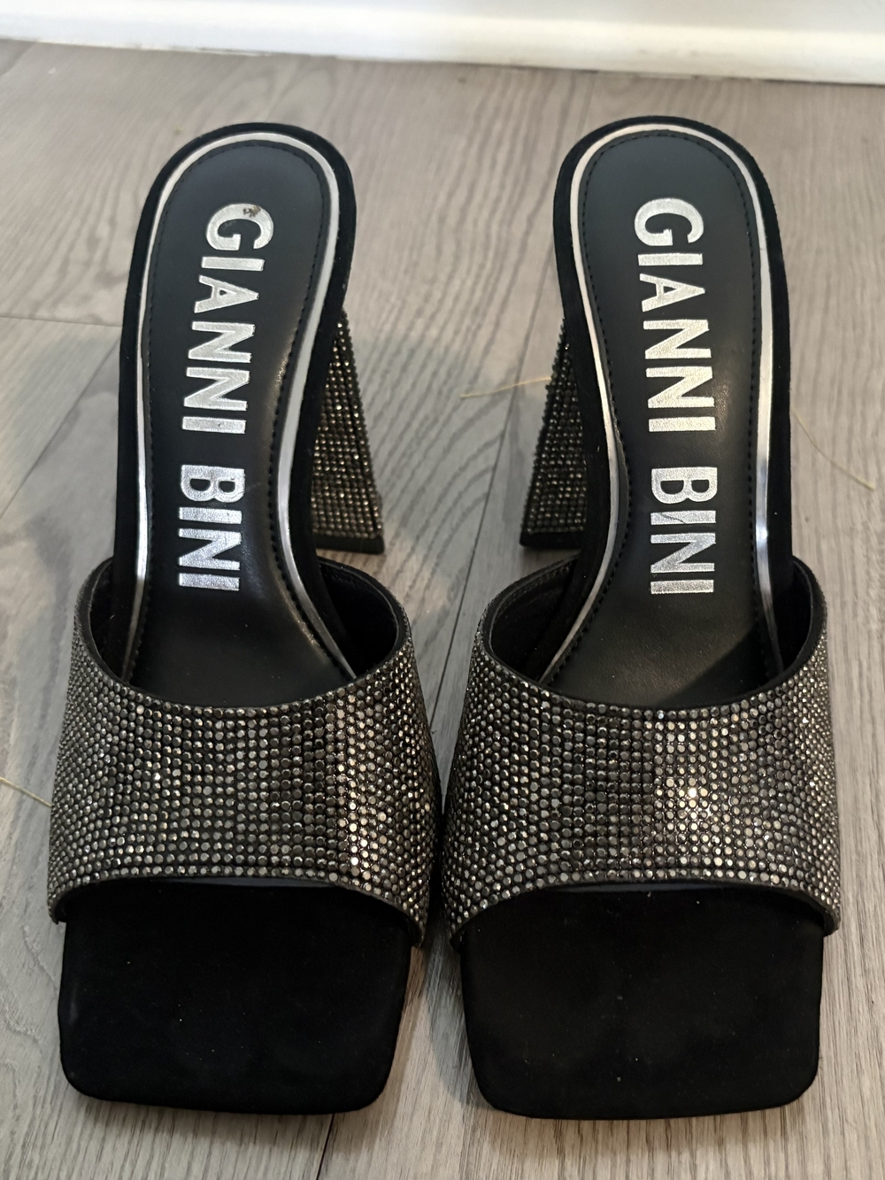 Gianni Bini Black Rhinestone Slide Heels